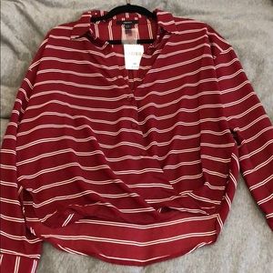 New forever 21 burgundy blouse with white stripes